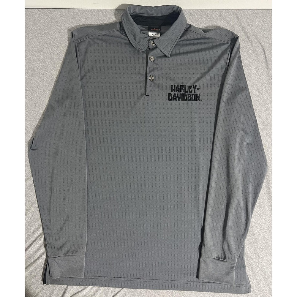 Harley Davidson Polo Shirt Mens Large Gray Long Sleeve Performance Biker Riding